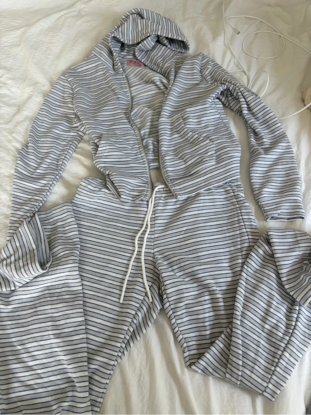 Marshalls White and Navy Striped Hooded Loungewear Set